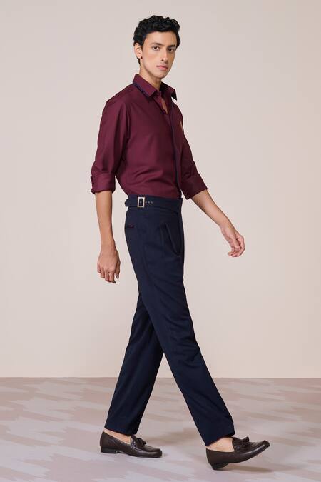 Buy_S&N By Shantnu Nikhil_Red Embroidery Cherry Slim Fit Designer Shirt_Online_at_Aza_Fashions