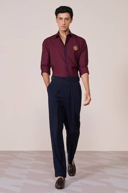S&N By Shantnu Nikhil Red Embroidery Cherry Slim Fit Designer Shirt