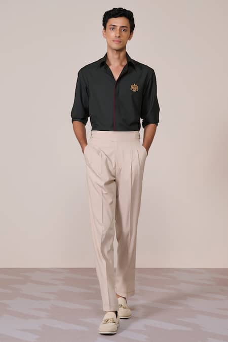 S&N By Shantnu Nikhil Green Embroidery Military Slim Fit Designer Shirt 