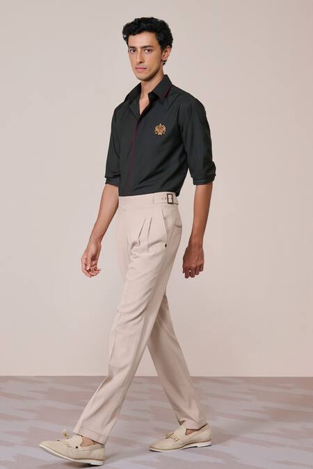 Buy_S&N By Shantnu Nikhil_Green Embroidery Military Slim Fit Designer Shirt_Online_at_Aza_Fashions