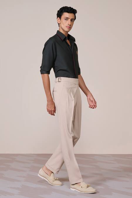 Shop_S&N By Shantnu Nikhil_Green Embroidery Military Slim Fit Designer Shirt_Online_at_Aza_Fashions