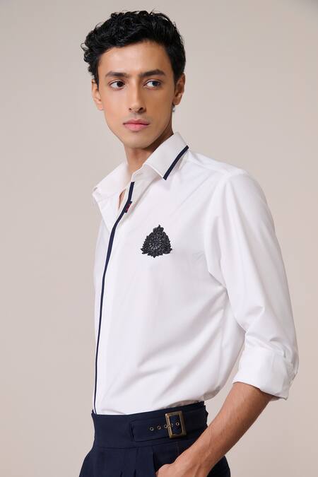 Buy_S&N By Shantnu Nikhil_Off White Embroidery Designer Slim Fit Shirt_Online_at_Aza_Fashions