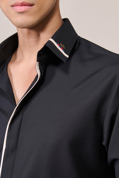 Buy_S&N By Shantnu Nikhil_Black Rayon Slim Fit Designer Shirt_Online_at_Aza_Fashions