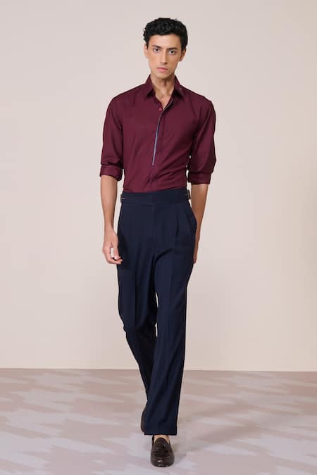 S&N By Shantnu Nikhil Maroon Rayon Embroidery Cherry Slim Fit Designer Shirt 