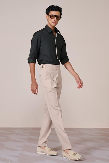 S&N By Shantnu Nikhil_Green Rayon Embroidery Military Slim Fit Designer Shirt_Online_at_Aza_Fashions