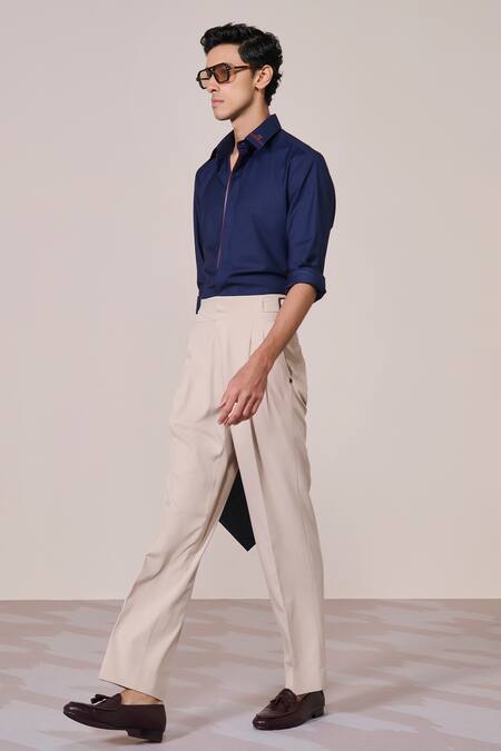 S&N By Shantnu Nikhil_Navy Rayon Slim Fit Designer Shirt_Online_at_Aza_Fashions