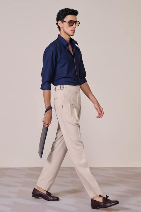 Buy_S&N By Shantnu Nikhil_Navy Rayon Slim Fit Designer Shirt_Online_at_Aza_Fashions