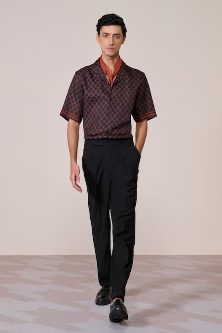 S&N By Shantnu Nikhil Black Silk, Twill Adamas Print Shirt