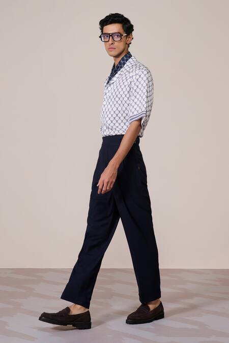 S&N By Shantnu Nikhil_Off White Silk Adamas Print Twill Shirt_Online_at_Aza_Fashions