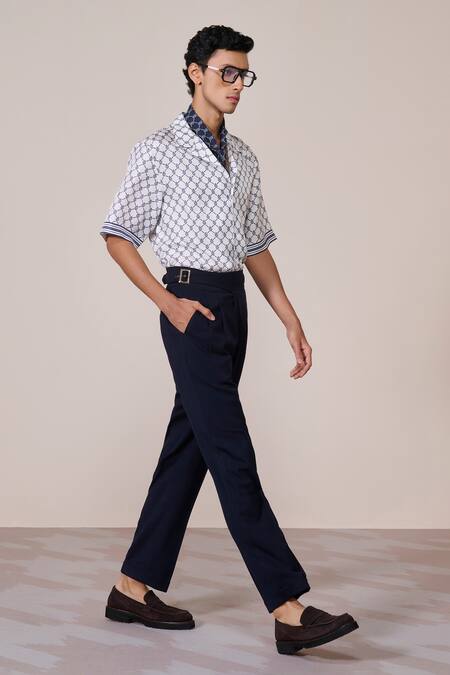 Buy_S&N By Shantnu Nikhil_Off White Silk Adamas Print Twill Shirt_Online_at_Aza_Fashions