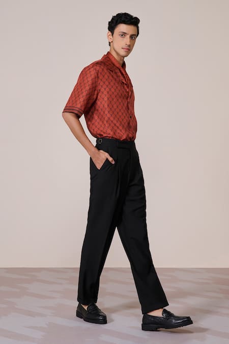 Buy_S&N By Shantnu Nikhil_Rust Silk, Twill Adamas Print Shirt_Online_at_Aza_Fashions