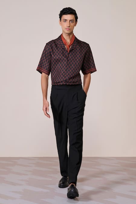 S&N By Shantnu Nikhil Black Silk, Twill Adamas Print Shirt 