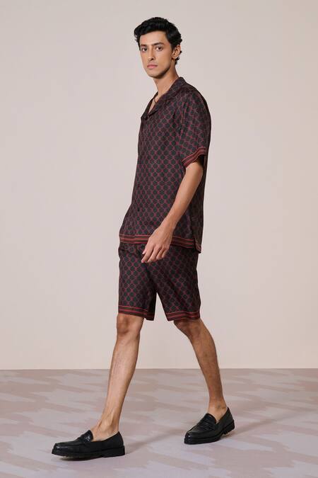 S&N By Shantnu Nikhil_Black Silk, Twill Adamas Print Shirt_Online_at_Aza_Fashions