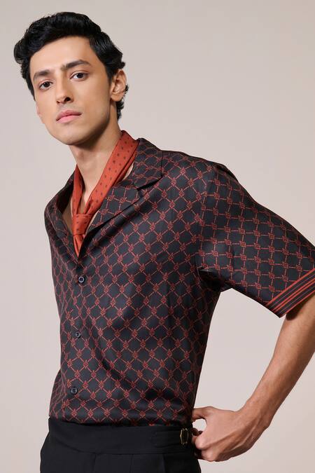 Buy_S&N By Shantnu Nikhil_Black Silk, Twill Adamas Print Shirt_Online_at_Aza_Fashions