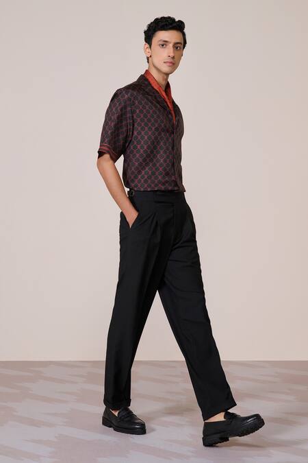 Shop_S&N By Shantnu Nikhil_Black Silk, Twill Adamas Print Shirt_Online_at_Aza_Fashions