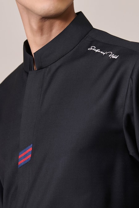 Shop_S&N By Shantnu Nikhil_Black Rayon Designer Slim Fit Shirt_Online_at_Aza_Fashions