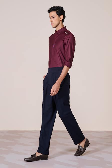 S&N By Shantnu Nikhil_Maroon Rayon Cherry Slim Fit Designer Shirt_Online_at_Aza_Fashions