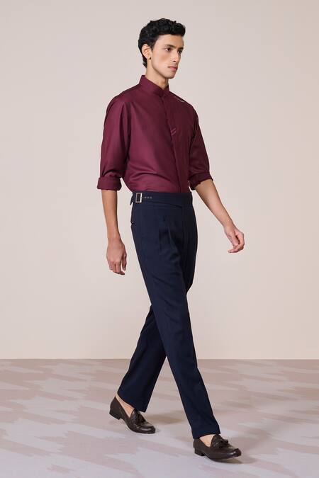 Buy_S&N By Shantnu Nikhil_Maroon Rayon Cherry Slim Fit Designer Shirt_Online_at_Aza_Fashions
