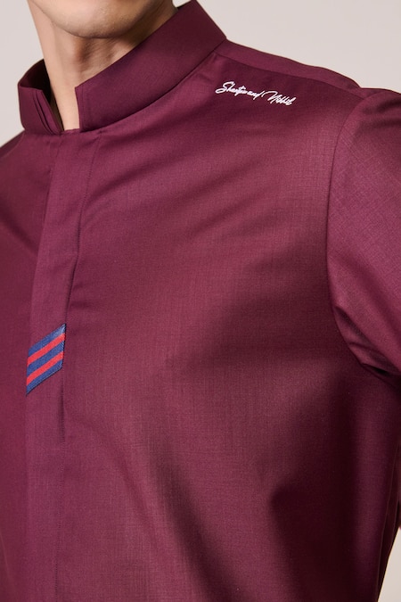 Shop_S&N By Shantnu Nikhil_Maroon Rayon Cherry Slim Fit Designer Shirt_Online_at_Aza_Fashions