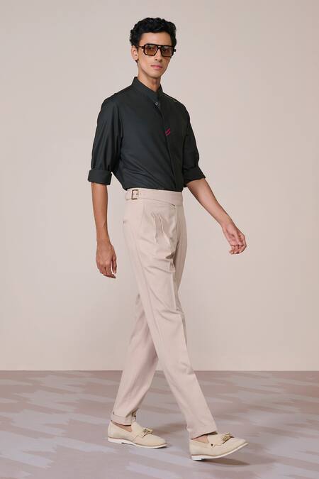 S&N By Shantnu Nikhil_Green Rayon Military Slim Fit Designer Shirt_Online_at_Aza_Fashions