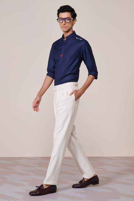 S&N By Shantnu Nikhil_Blue Rayon Navy Slim Fit Designer Shirt_Online_at_Aza_Fashions