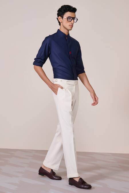 Buy_S&N By Shantnu Nikhil_Blue Rayon Navy Slim Fit Designer Shirt_Online_at_Aza_Fashions