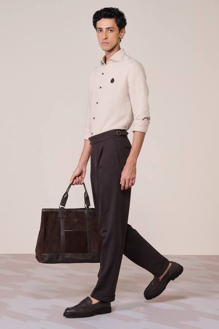 S&N By Shantnu Nikhil_Beige Rayon, Linen Ecru Slim Fit Shirt_Online_at_Aza_Fashions