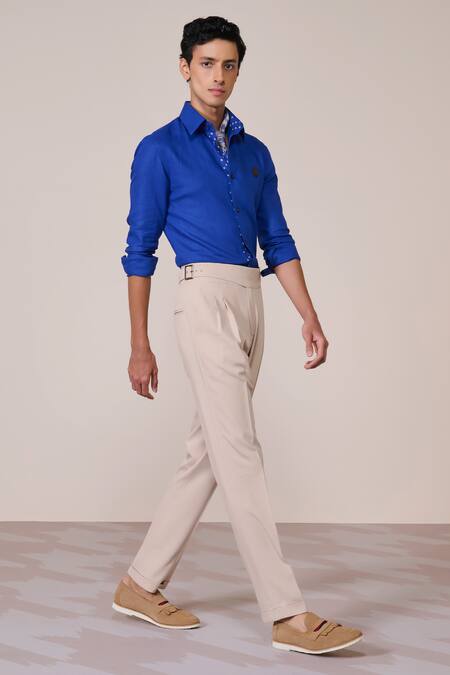 S&N By Shantnu Nikhil_Blue Rayon, Linen Racer Slim Fit Shirt_Online_at_Aza_Fashions