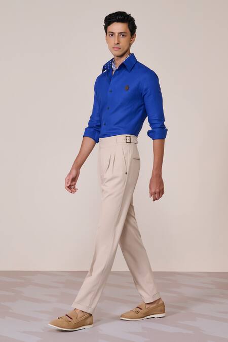 Buy_S&N By Shantnu Nikhil_Blue Rayon, Linen Racer Slim Fit Shirt_Online_at_Aza_Fashions