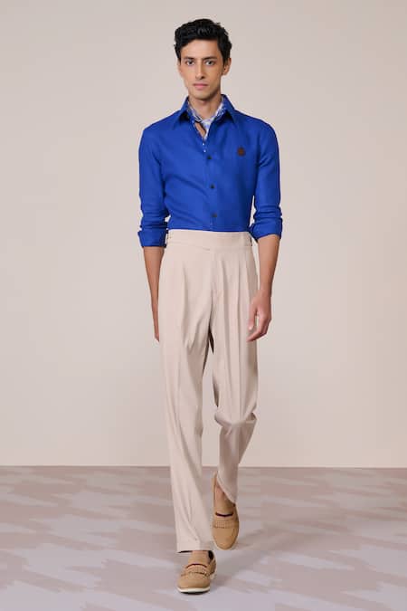S&N By Shantnu Nikhil Blue Rayon, Linen Racer Slim Fit Shirt 