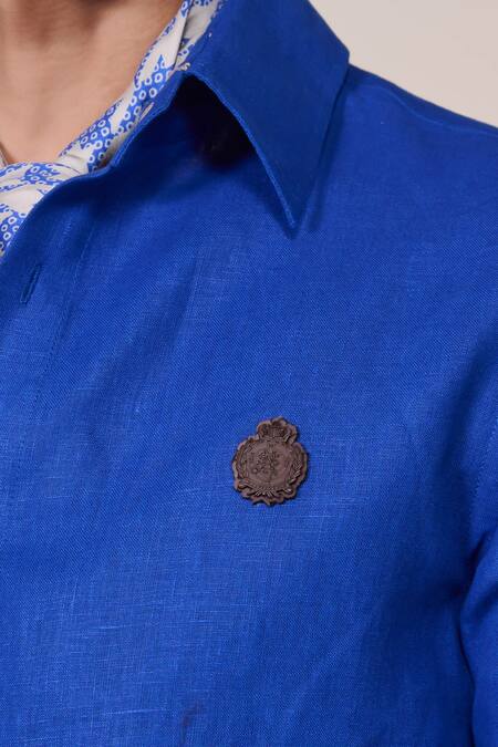 Shop_S&N By Shantnu Nikhil_Blue Rayon, Linen Racer Slim Fit Shirt_Online_at_Aza_Fashions