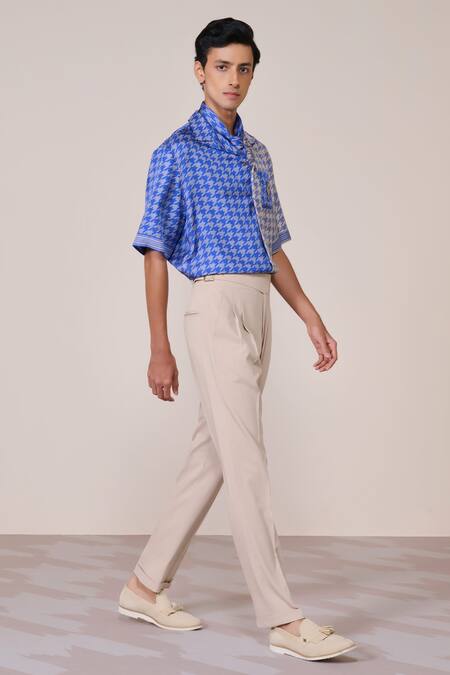 S&N By Shantnu Nikhil_Blue Silk, Twill Embroidery Designer Shirt_Online_at_Aza_Fashions