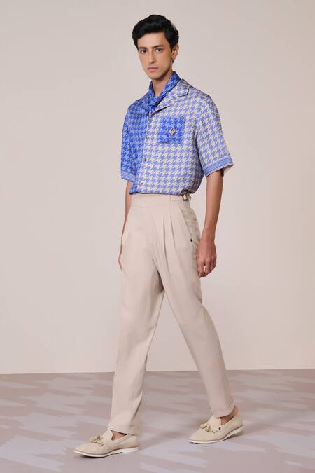 Buy_S&N By Shantnu Nikhil_Blue Silk, Twill Embroidery Designer Shirt_Online_at_Aza_Fashions