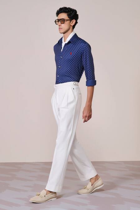 S&N By Shantnu Nikhil Blue Jersey Embroidery Navy Polka Dot Slim Fit Shirt Online at Aza Fashions S&N By Shantnu Nikhil_Blue Jersey Embroidery Navy Polka Dot Slim Fit Shirt_Online_at_Aza_Fashions