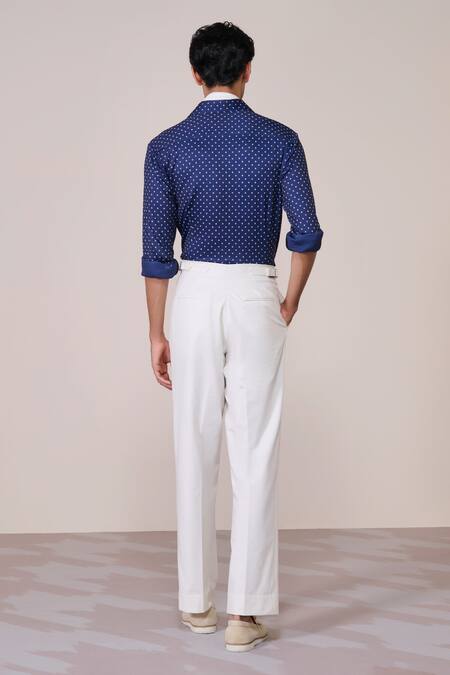 Shop S&N By Shantnu Nikhil Blue Jersey Embroidery Navy Polka Dot Slim Fit Shirt at Aza Fashions Shop_S&N By Shantnu Nikhil_Blue Jersey Embroidery Navy Polka Dot Slim Fit Shirt_at_Aza_Fashions