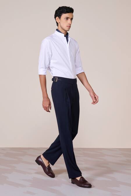 Buy_S&N By Shantnu Nikhil_Off White Cotton Designer Slim Fit Shirt_Online_at_Aza_Fashions