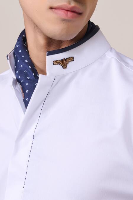 Shop_S&N By Shantnu Nikhil_Off White Cotton Designer Slim Fit Shirt_Online_at_Aza_Fashions