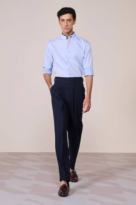 S&N By Shantnu Nikhil Blue Cotton Light Slim Fit Designer Shirt 