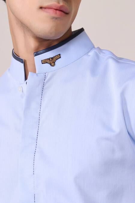 S&N By Shantnu Nikhil_Blue Cotton Light Slim Fit Designer Shirt_Online_at_Aza_Fashions