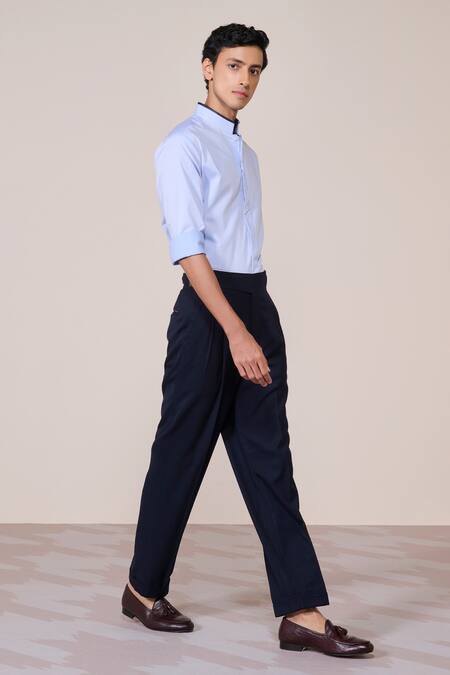Shop_S&N By Shantnu Nikhil_Blue Cotton Light Slim Fit Designer Shirt_Online_at_Aza_Fashions