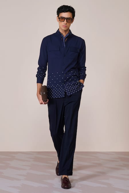 S&N by Shantnu Nikhil Navy Designer Slim Fit Shirt 