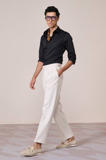 S&N By Shantnu Nikhil_Black Cotton Embroidery Slim Fit Designer Shirt_Online_at_Aza_Fashions