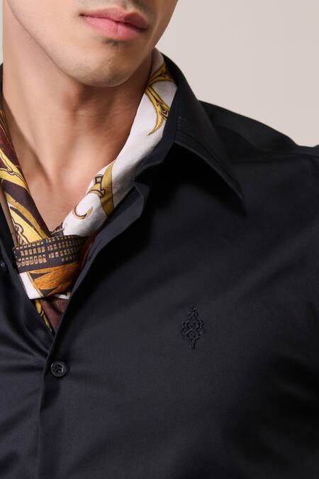 Shop_S&N By Shantnu Nikhil_Black Cotton Embroidery Slim Fit Designer Shirt_Online_at_Aza_Fashions