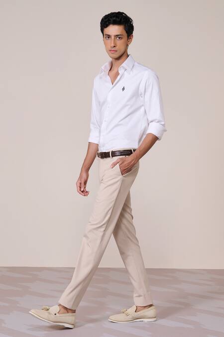 S&N By Shantnu Nikhil_White Cotton Embroidery Designer Slim Fit Shirt_Online_at_Aza_Fashions