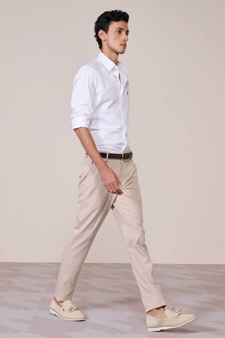 Buy_S&N By Shantnu Nikhil_White Cotton Embroidery Designer Slim Fit Shirt_Online_at_Aza_Fashions