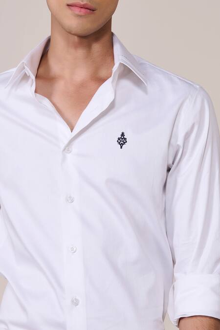 Shop_S&N By Shantnu Nikhil_White Cotton Embroidery Designer Slim Fit Shirt_Online_at_Aza_Fashions