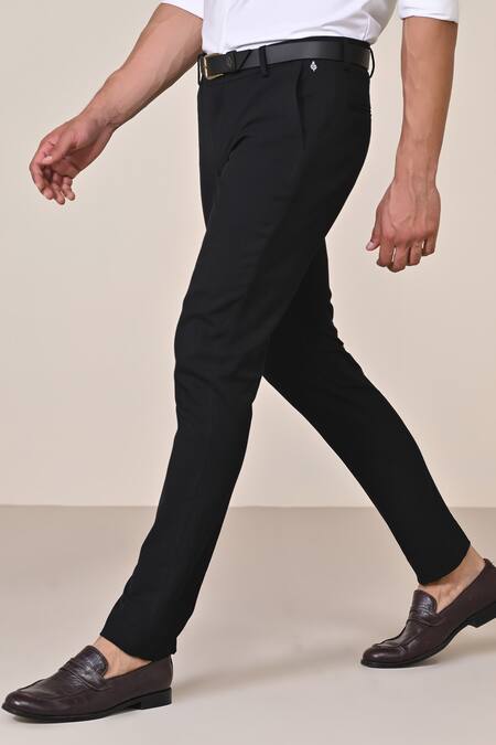 S&N By Shantnu Nikhil_Black Polyester, Lycra, Viscose Slim Fit Trouser_Online_at_Aza_Fashions