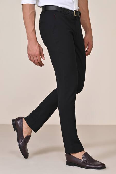 Buy_S&N By Shantnu Nikhil_Black Polyester, Lycra, Viscose Slim Fit Trouser_Online_at_Aza_Fashions