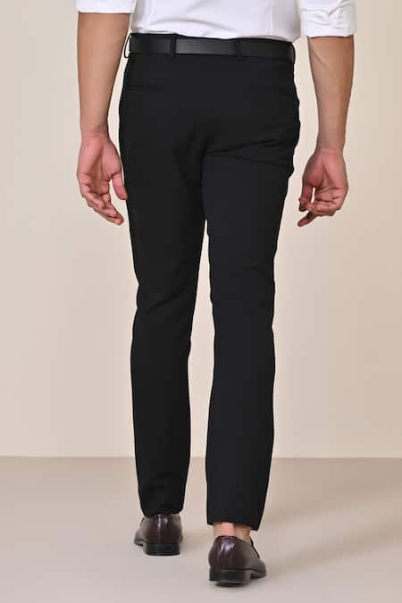 Shop_S&N By Shantnu Nikhil_Black Polyester, Lycra, Viscose Slim Fit Trouser_Online_at_Aza_Fashions