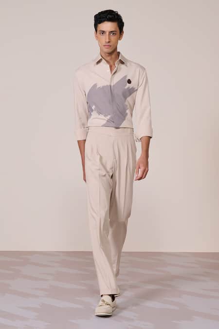 S&N by Shantnu Nikhil Ecru Slim Fit Trouser 